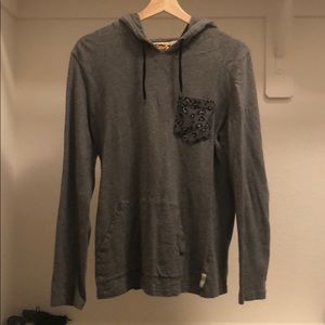 Gray long sleeve Tee with hood.